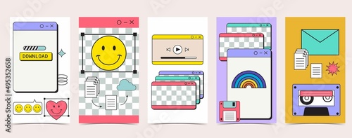 Retro 90s and 80s background design with internet window 1990