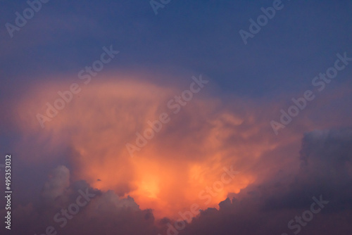 Panoramic view of sunset golden and blue sky nature background.