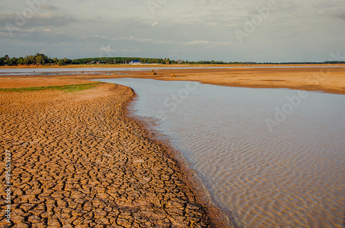 Dried lake and river on summer  Water crisis at thailand and Climate change or drought concept.