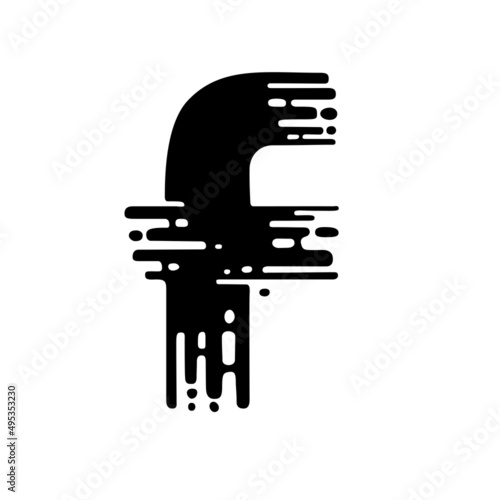 Letter F. Dry brush grunge lettering imitation. Vector design template.