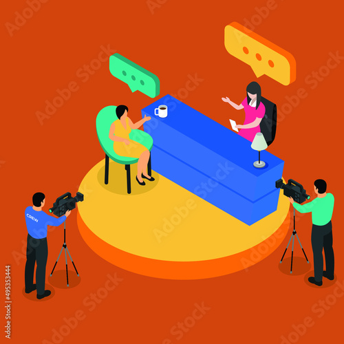 TV talk show production isometric 3d vector illustration for banner, website, illustration, landing page, template, etc