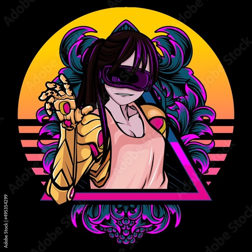 Cute cyberpunk girl vector illustration