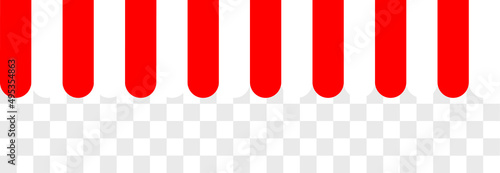 Seamless shop awning. Red and white striped Tent sun shade for market on white background. Commercial Canopy. Vector illustration pattern.