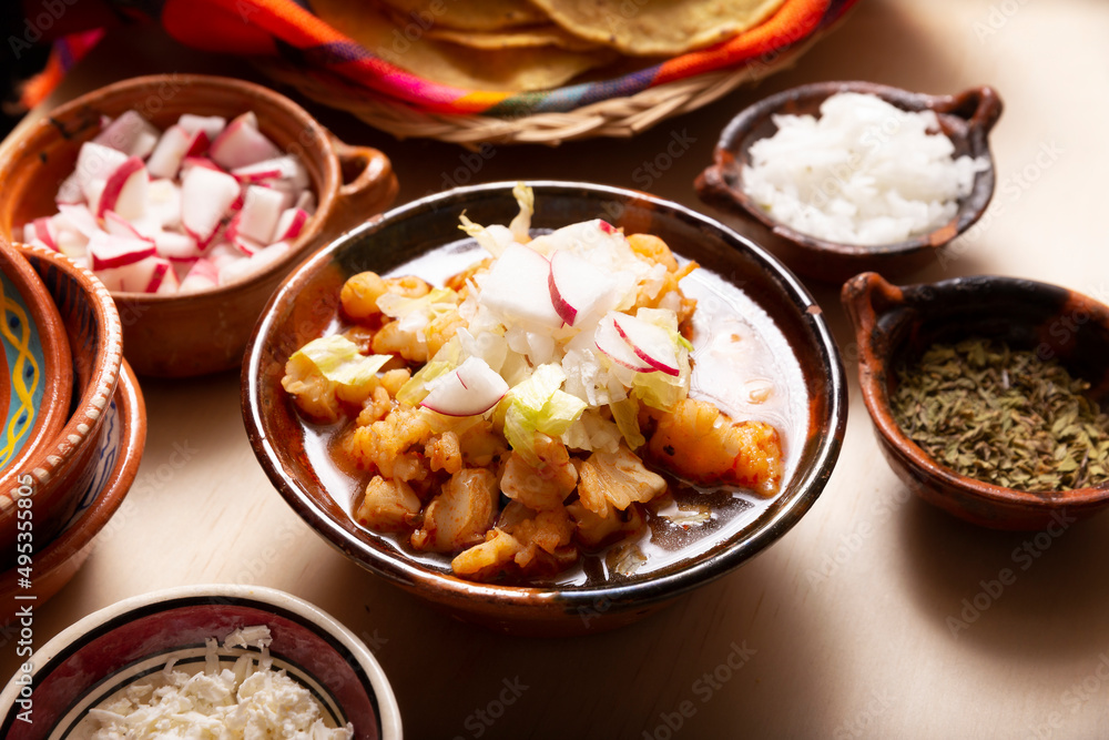 Pozole Rojo. Traditional mexican stew very popular in mexico and neighboring countries. Made from cacahuazintle with meat and various other ingredients depending on the region. Pozole Rojo. Traditional mexican stew very popular in mexico and neighboring countries. Made from cacahuazintle with meat and various other ingredients depending on the region.