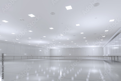Empty hall exhibition centre.The backdrop for exhibition stands  booth market trade show.Conversation for activity meeting.Arena for entertainment event sports.Indoor for Factory showroom.3d render.