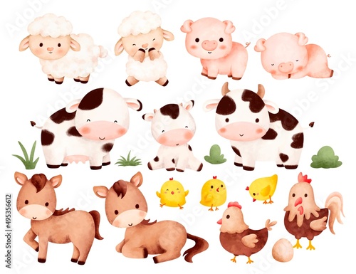 Watercolor Illustration set of Farm Animals  © Stella