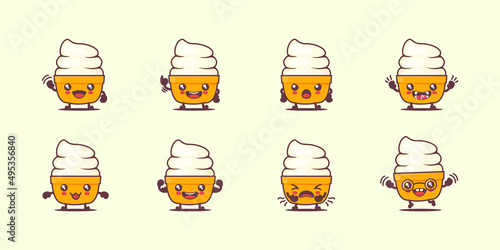 ice cream cartoon. summer drink series vector illustration. with different faces and expressions