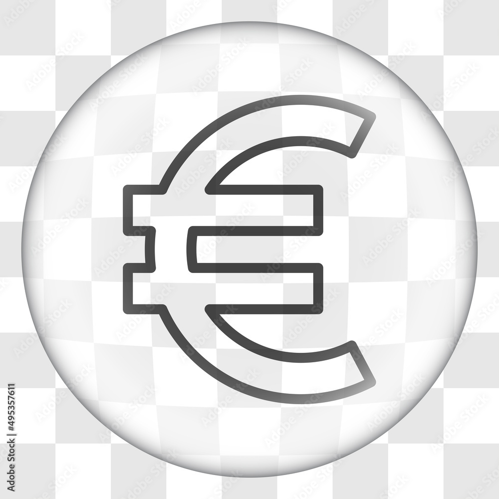 Obraz premium Euro money simple icon. Flat desing. Glass button on transparent grid.ai