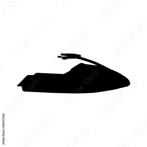 Aquabike. The black silhouette of a jet ski is a high-speed personal water vehicle. Vector illustration isolated on a white background for design and web.