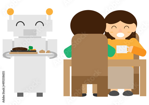 飲食店で食事を運ぶロボット