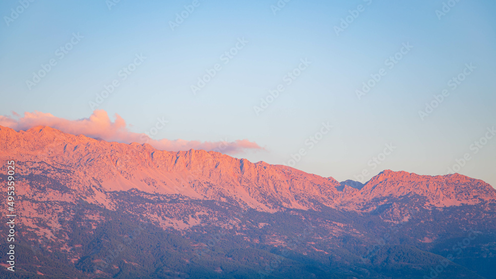 View of the mountain at sunset from the observation deck of Tazy canyon, Turkey