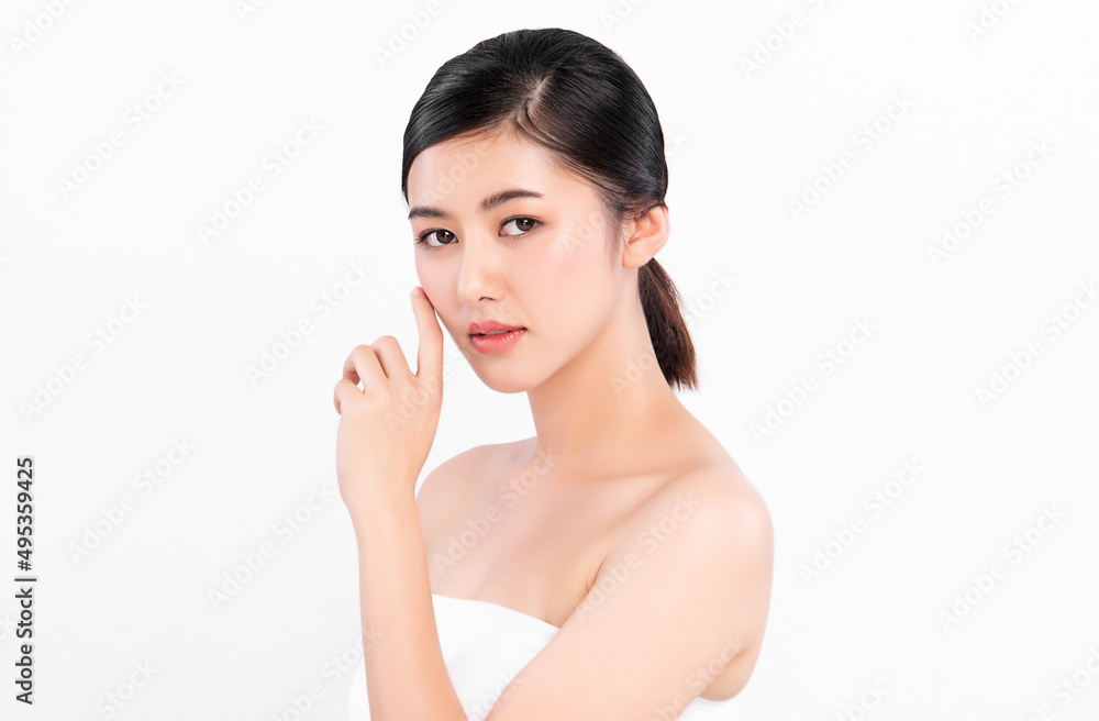 Beautiful young asian woman with clean fresh skin on white background, Face care, Facial treatment, Cosmetology, beauty and spa, Asian women portrait. Beautiful young asian woman with clean fresh skin on white background, Face care, Facial treatment, Cosmetology, beauty and spa, Asian women portrait.