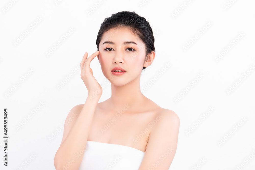 Beautiful young asian woman with clean fresh skin on white background, Face care, Facial treatment, Cosmetology, beauty and spa, Asian women portrait. Beautiful young asian woman with clean fresh skin on white background, Face care, Facial treatment, Cosmetology, beauty and spa, Asian women portrait.