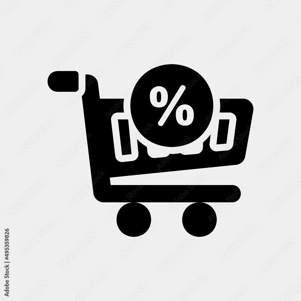 Shopping cart icon in solid style about black friday, use for website mobile app presentation