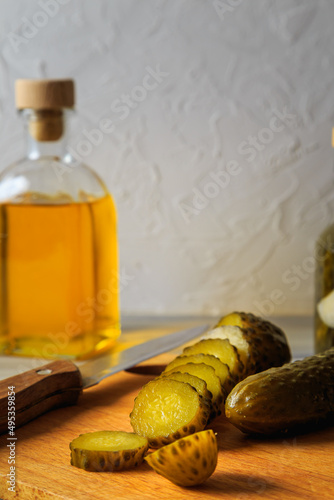 Pickled cucumbers in a jar.