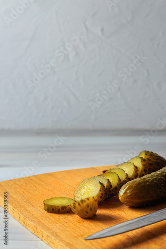 Pickled cucumbers in a jar.