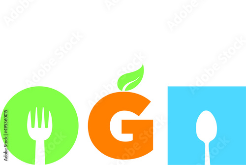 Fresh food label with leaf. Green and grey vector logo, sign. Symbol for food, healthy eating, health, menu, market, product design, shop, reastaurant
