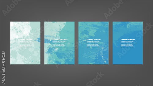 Set of blue vector watercolor backgrounds for poster  brochure or flyer  Bundle of watercolor posters  flyers or cards. Banner template.
