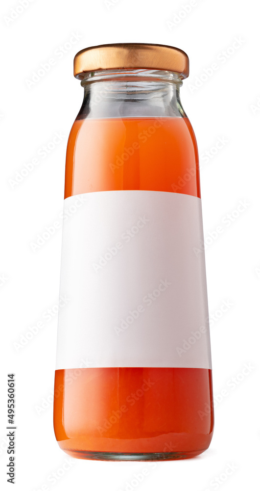 Carrot juice in glass bottle isolated on white Carrot juice in glass bottle isolated on white