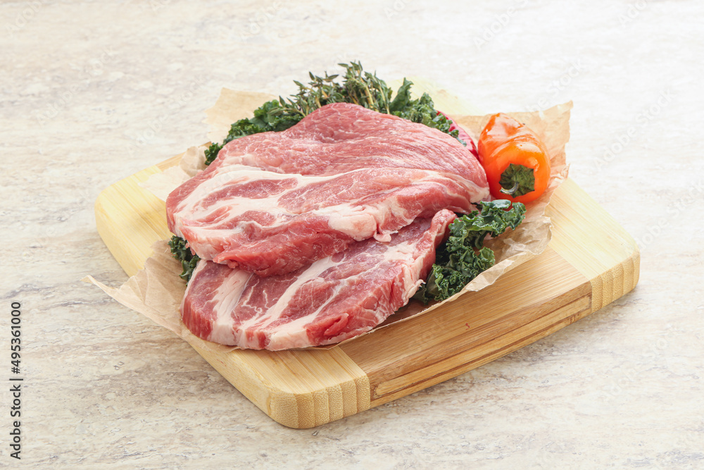 Raw pork neck for cooking