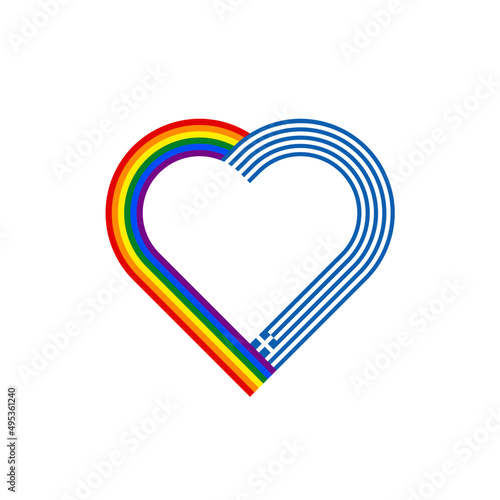 heart ribbon icon of rainbow and greece flags. vector illustration isolated on white background