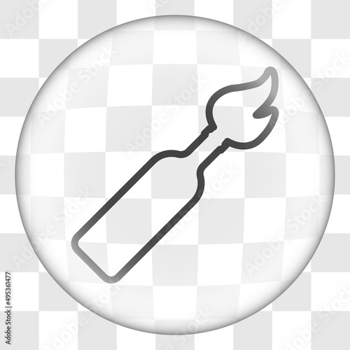 Molotov cocktail simple icon. Flat desing. Glass button on transparent grid.ai