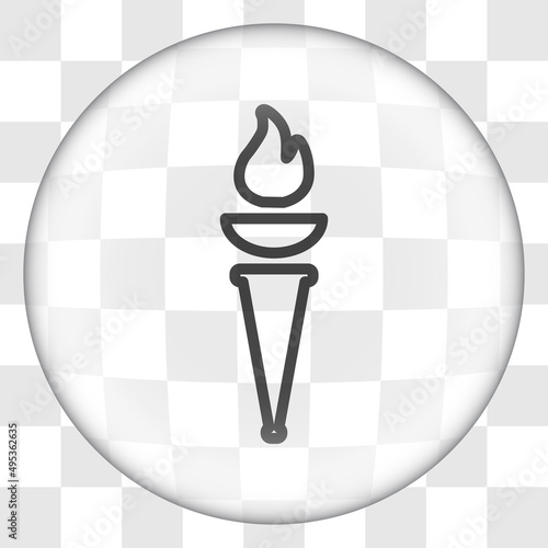 Torch simple icon. Flat desing. Glass button on transparent grid.ai