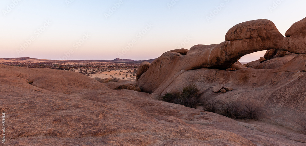 Namibian desert landscape at sunset. Spitzkoppe, Namibia.