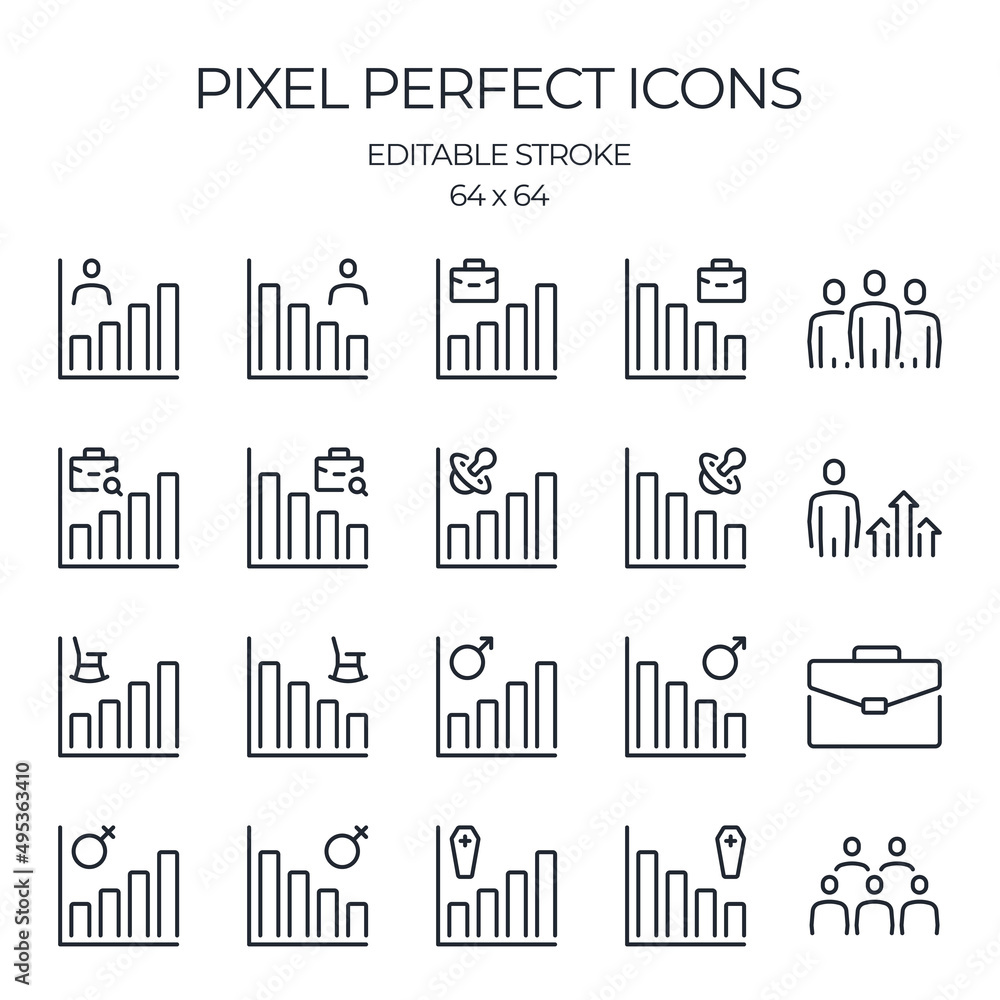 Population and demography related editable stroke outline icon isolated on white background flat vector illustration. Pixel perfect. 64 x 64. Population and demography related editable stroke outline icon isolated on white background flat vector illustration. Pixel perfect. 64 x 64.