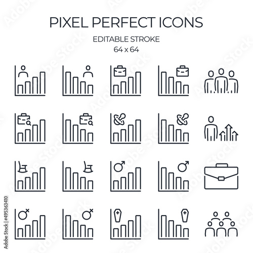Population and demography related editable stroke outline icon isolated on white background flat vector illustration. Pixel perfect. 64 x 64.