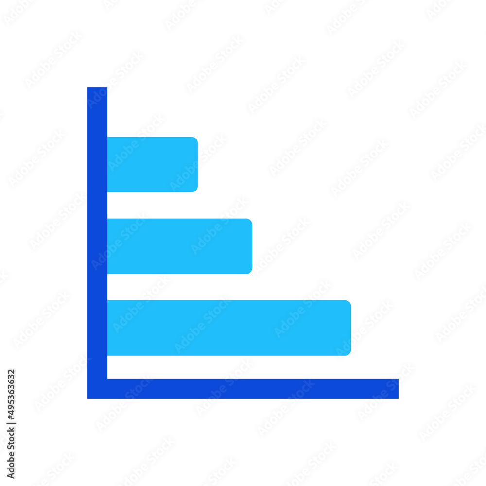 Horizontal bar graph icon vector graphic illustration in blue Horizontal bar graph icon vector graphic illustration in blue