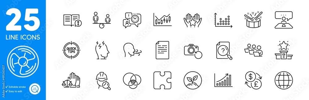 Outline icons set. Dot plot, Puzzle and Financial diagram icons. Winner podium, Globe, Graph chart web elements. Teamwork, Ranking, Recovery photo signs. Equity, Court jury, Inspect. Vector Outline icons set. Dot plot, Puzzle and Financial diagram icons. Winner podium, Globe, Graph chart web elements. Teamwork, Ranking, Recovery photo signs. Equity, Court jury, Inspect. Vector
