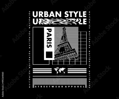 Pixel Paris City Retro Poster and T shirt Design Streetwear Apparel	
