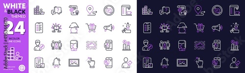 Partnership, Cogwheel and Mobile like line icons for website, printing. Collection of Photo, Water cooler, Ab testing icons. Phone repair, Table lamp, Journey web elements. Shopping cart. Vector