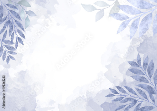 Watercolor floral background with brush and floral frame for horizontal banner, backdrop, wedding invitation, thank you card, wallpaper