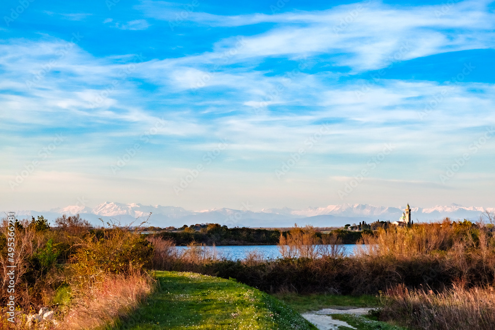 Sanctuary of Barbana in the lagoon of Grado, Italy