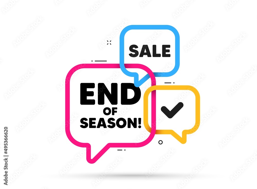 End of Season Sale. Ribbon bubble chat banner. Discount offer coupon. Special offer price sign. Advertising Discounts symbol. End season adhesive tag. Promo banner. Vector End of Season Sale. Ribbon bubble chat banner. Discount offer coupon. Special offer price sign. Advertising Discounts symbol. End season adhesive tag. Promo banner. Vector