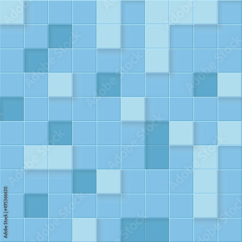 3d seamless cubes pattern. Blue ceramic tile background. Abstract square mosaic.
