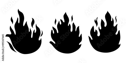 Collection of hand drawn fire icons. Fire Flames Icons Vector Set. Hand Drawn Doodle Sketch Fire, Black and White Drawing. Simple fire symbol.