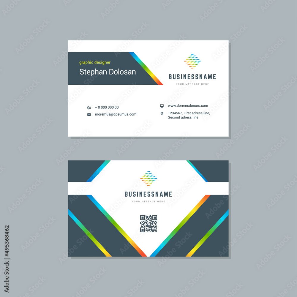 Business card design trendy colorful template modern corporate branding style vector illustration. Two sides with abstract logo on clean background.