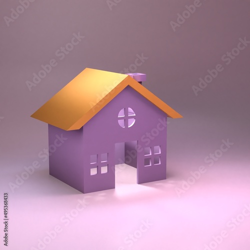 House icon with light inside. 3d rendering.