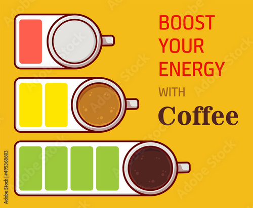 Coffee loading indicator sign. Time for coffee concept. Full energy coffee icon.