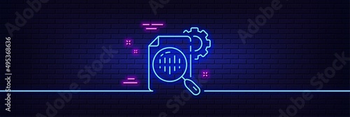 Neon light glow effect. Seo stats line icon. Settings cogwheel sign. Traffic management symbol. 3d line neon glow icon. Brick wall banner. Seo stats outline. Vector