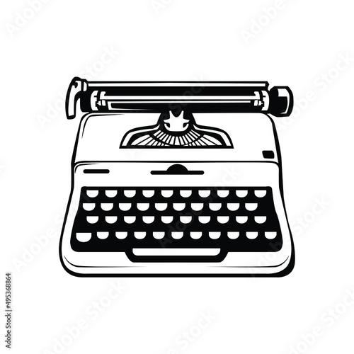 Vector illustration of old black and white typewriter