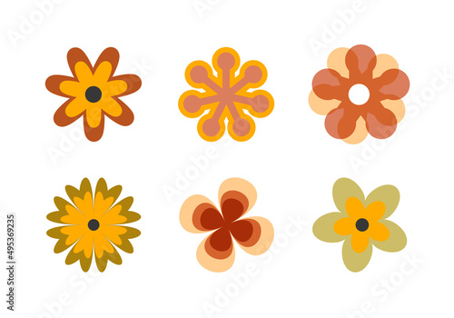 Set of colorful retro flowers. Vector illustration
