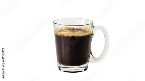 Hot black coffee in a cup on a white background.