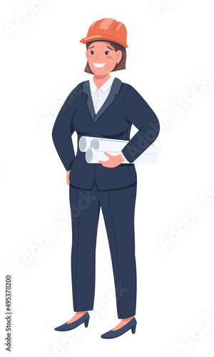 Female construction worker semi flat color vector character. Full body person on white. Gender equality in workplace simple cartoon style illustration for web graphic design and animation © The img