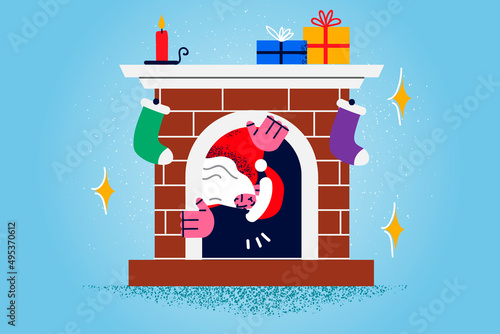 Santa Claus come out of chimney on Christmas eve