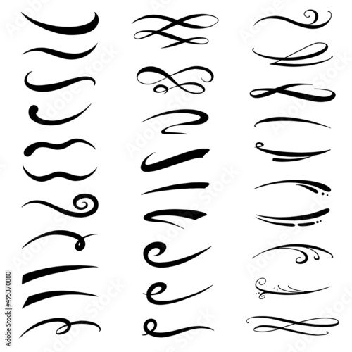 Hand lettering typography underline shapes set of vector illustration isolated.