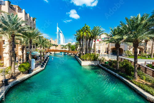Fototapeta Burj Al Arab seen from madinat jumeirah in Dubai UAE